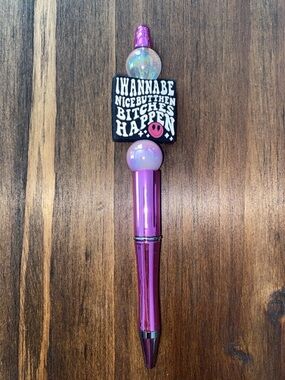 New Novelty Pink Glitter Top Pen with Quote Charm